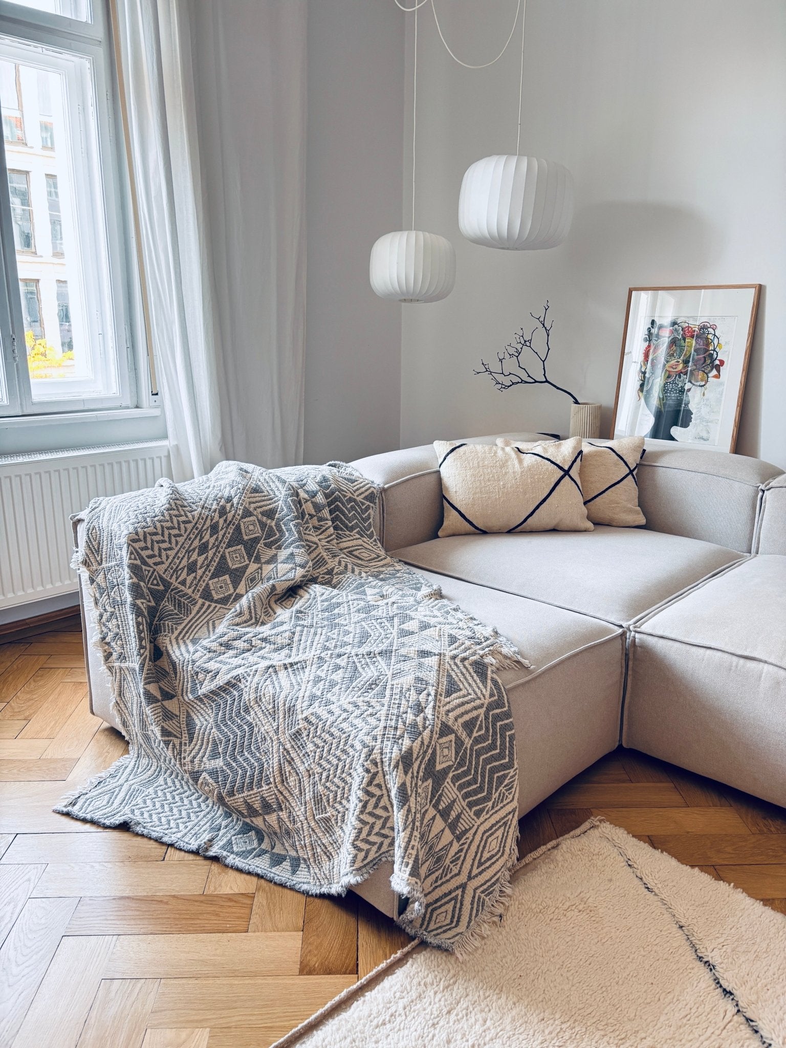 CALMA Musselin Decke Graubraun-Weiß 1,50x2,40m kaufen – LEY!