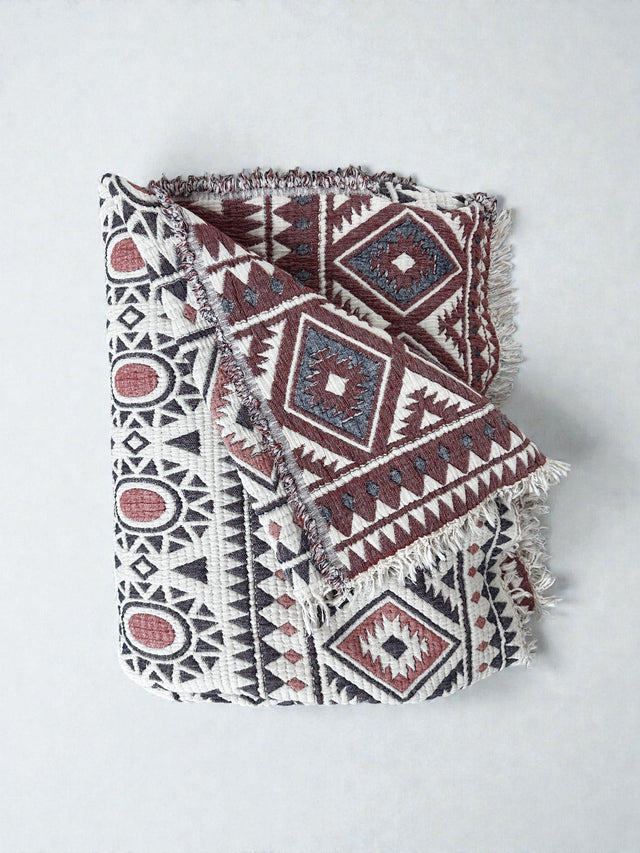 CALMA Musselin Decke - Rot-Grau-Weiß - 2,30 x 2,60 m