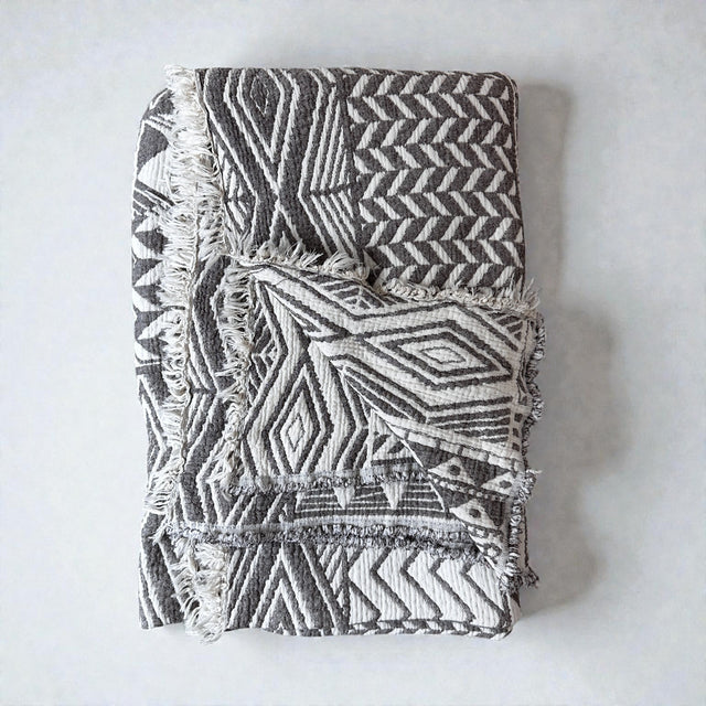 CALMA Musselin Decke - Graubraun-Weiß - 1,50 x 2,40 m