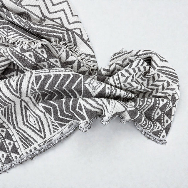 CALMA Musselin Decke - Graubraun-Weiß - 1,50 x 2,40 m