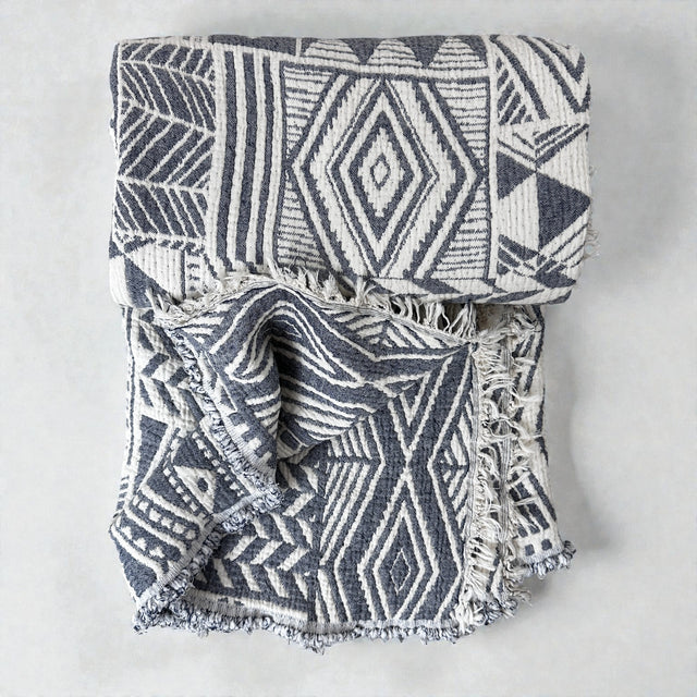 CALMA Musselin Decke - Grau-Weiß- 1,50 x 2,40 m