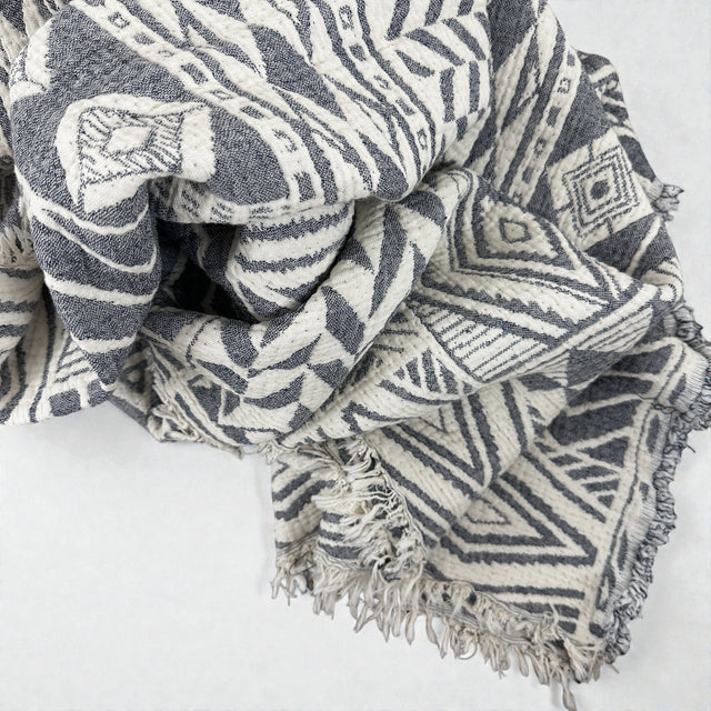 CALMA Musselin Decke - Grau-Weiß- 1,50 x 2,40 m