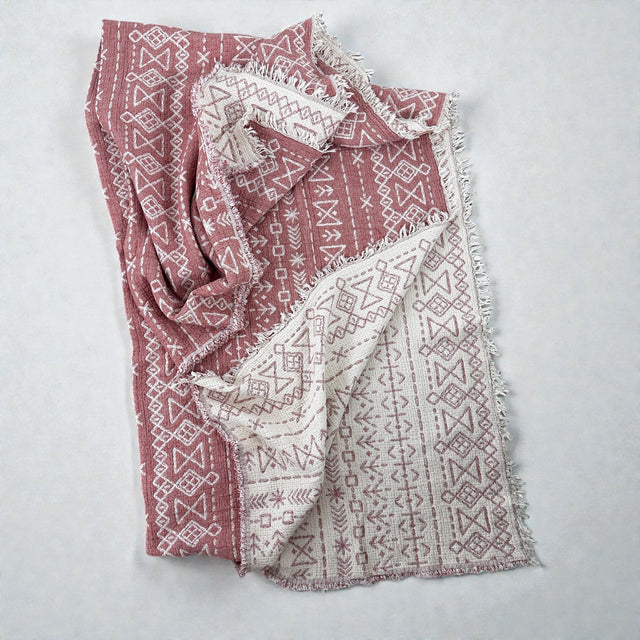 CALMA Musselin Decke - Rotbraun-Weiß - 1,60 x 2,30 m