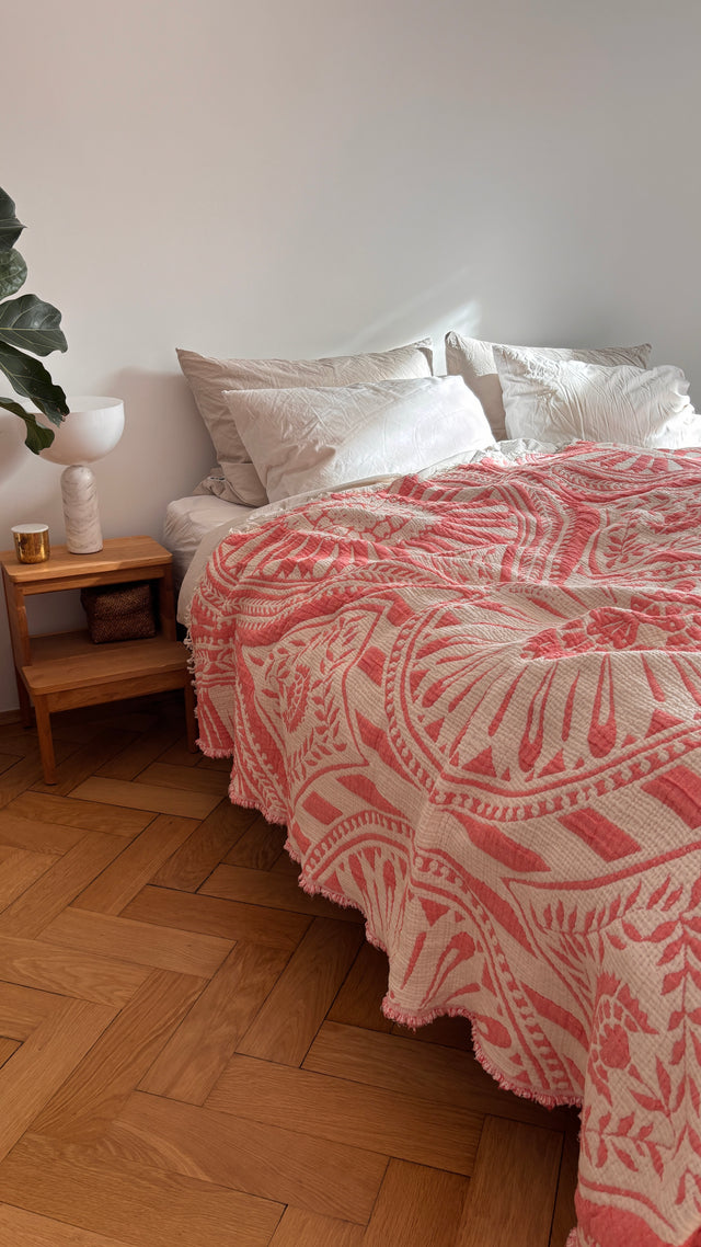 CALMA Musselin Decke - Rot-Weiß - 2,15 x 2,30 m