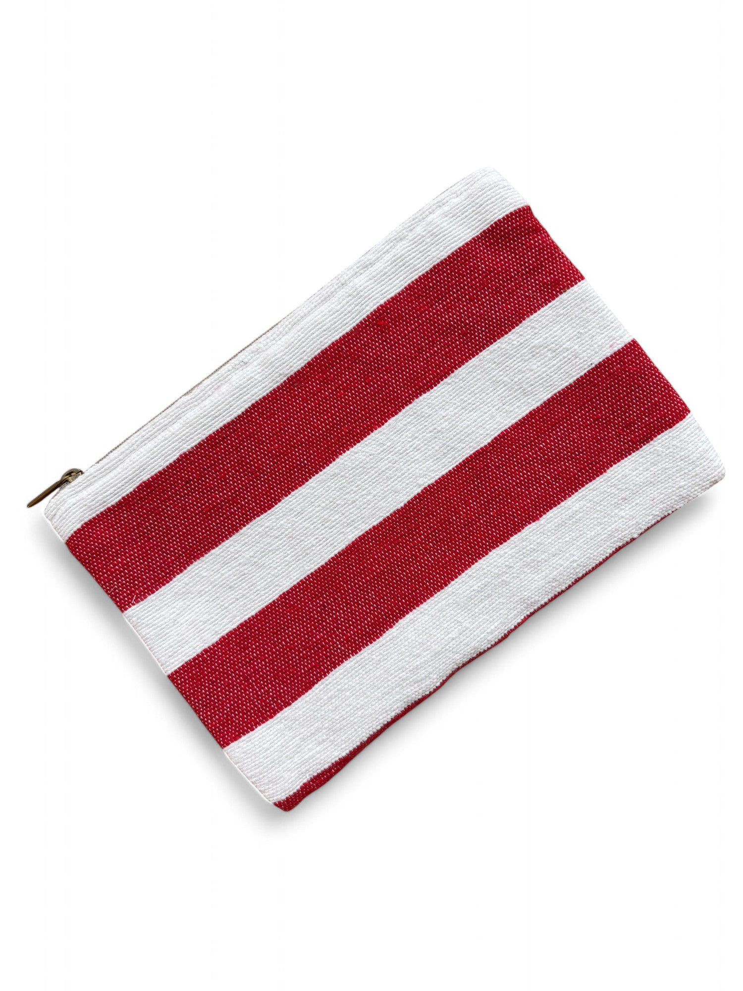 Die LEY! Tasche - Stripe Line "Symia" (20x30cm) hat horizontale rote und weiße Streifen und ist auf weißem Hintergrund abgebildet.