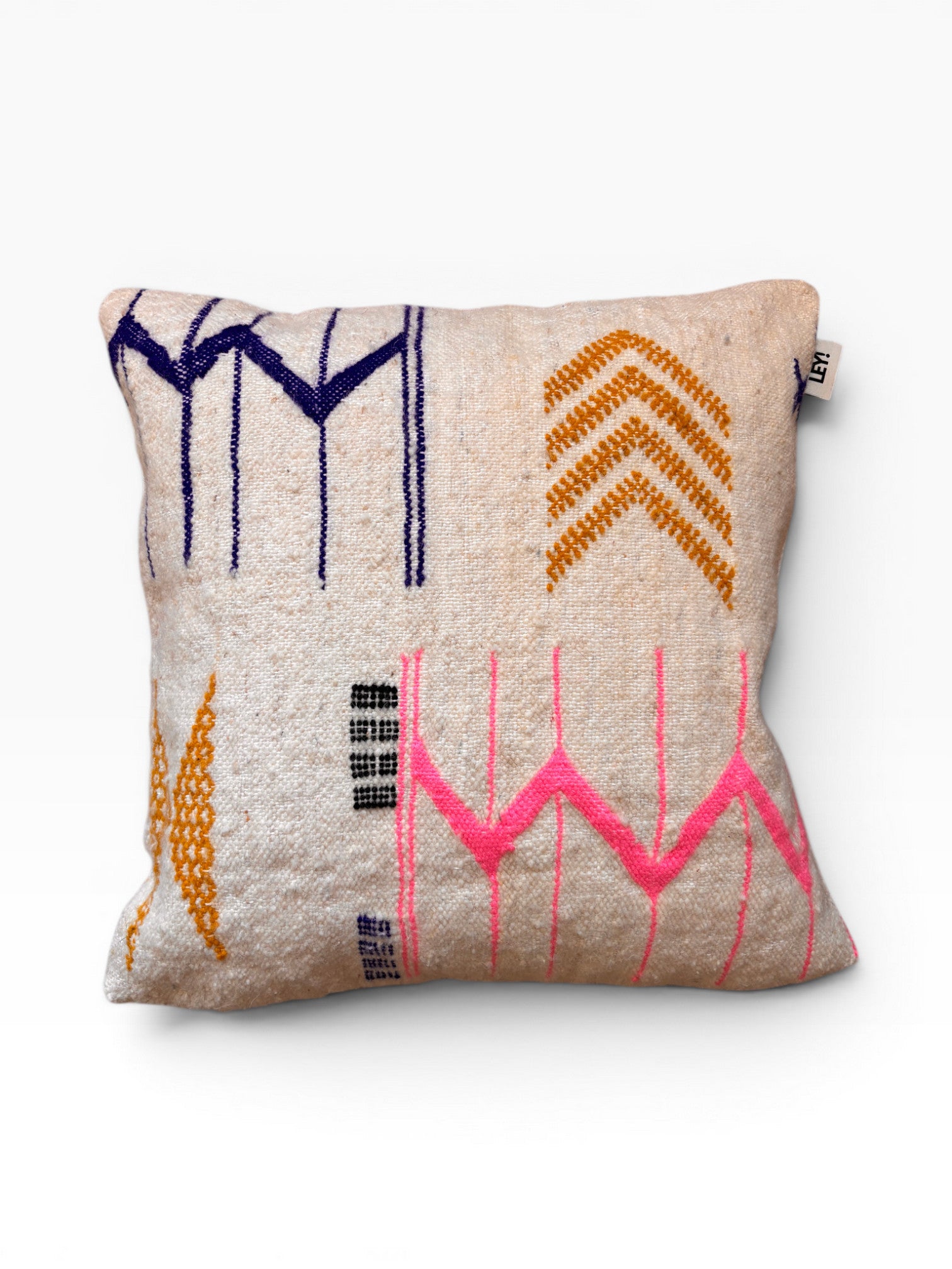 LEY! Kissen - Colorful Line, 50x50 cm, abstraktes Muster in Navy, Gelb &amp; Pink auf Beige von LEY!.
