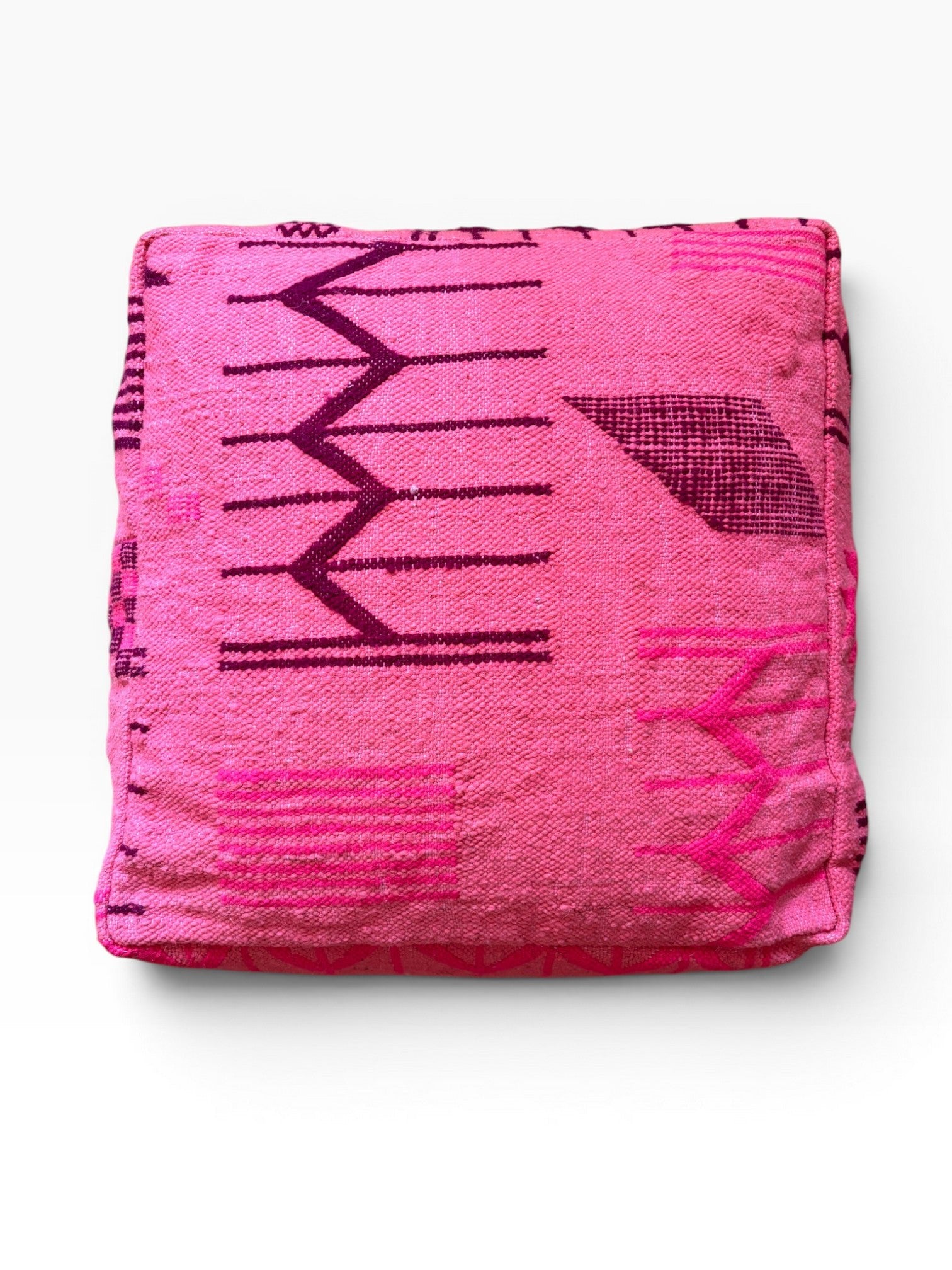 LEY! Bodenkissen - Colorful Line - Pink Edition mit geometrischen rosa und lila Mustern auf weißem Hintergrund.