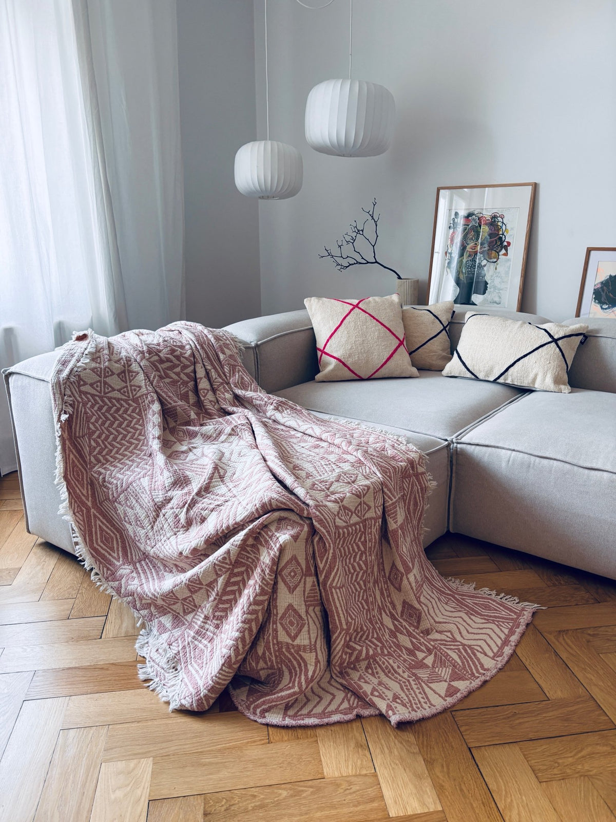 IKAT Musselin Decke - Altrosa - 1,50 x 2,40 m