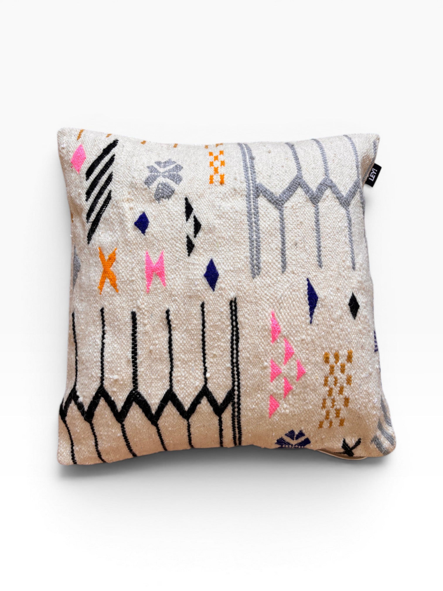 LEY! Kissen - Colorful Line, 60 x 60 cm, beige mit bunten geometrischen Stickereien, Marke: LEY!.