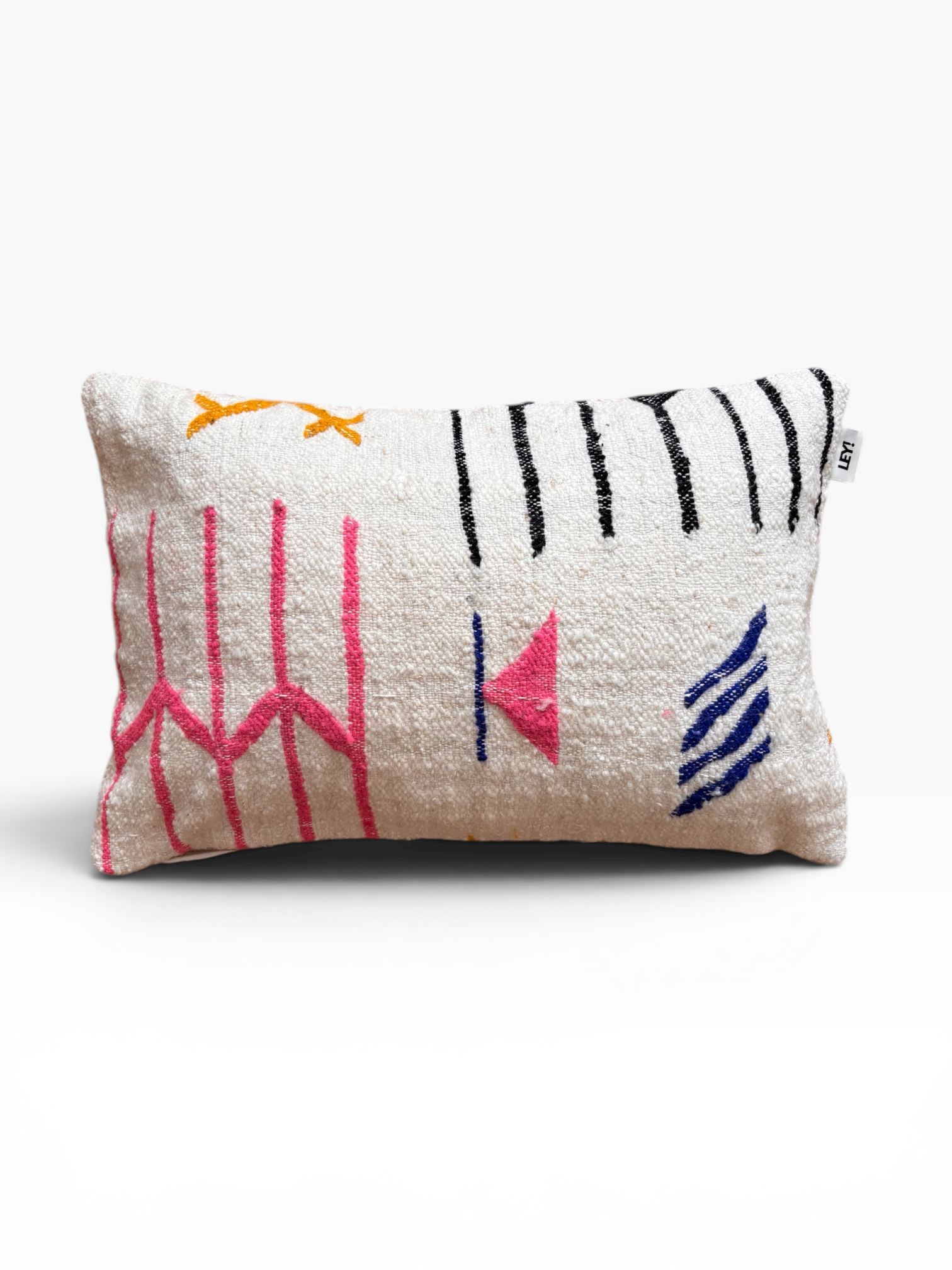 LEY! Kissen – Colorful Line: Rechteckiges, beiges Kissen mit abstrakten, mehrfarbigen Linien, 40 x 60 cm.