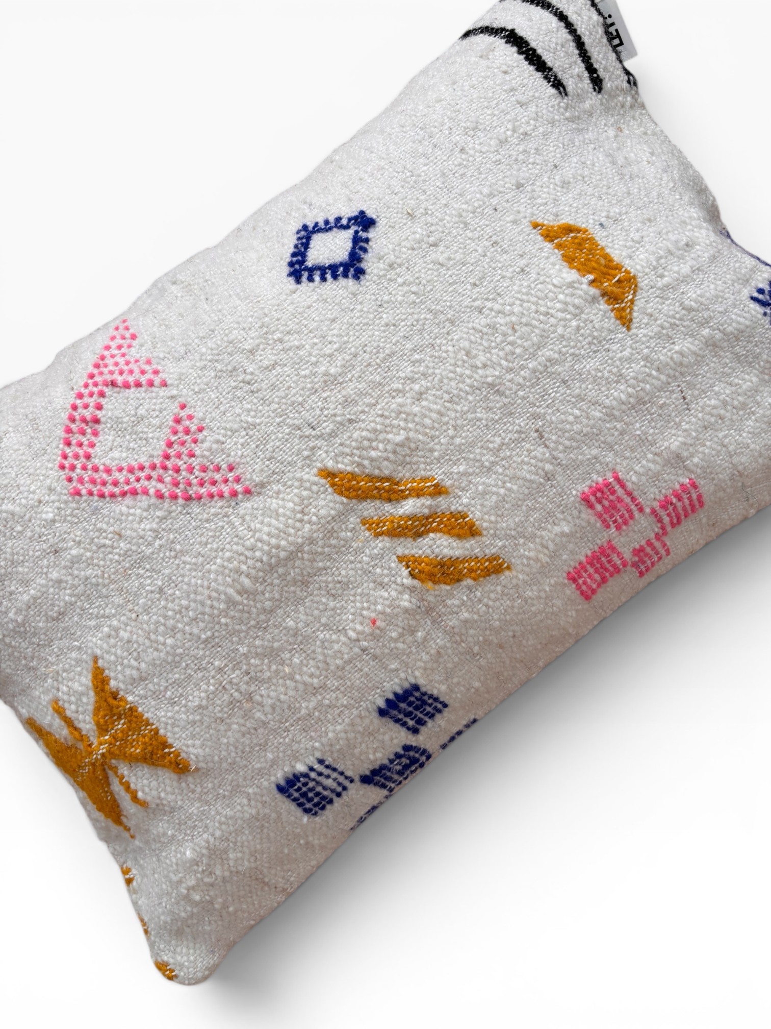 LEY! Kissen – Colorful Line 40x60: handgefertigt, Schurwolle, bunte Streifen in Rosa, Gelb und Blau – von LEY!.