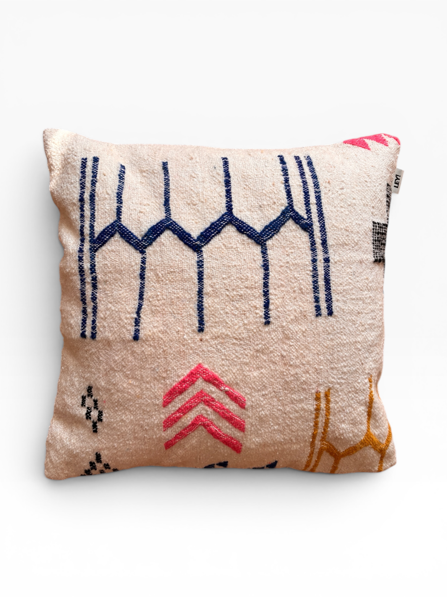 LEY! Kissen – Colorful Line, 60 x 60 cm, auffällige geometrische Muster auf beigem Hintergrund. Marke: LEY!.