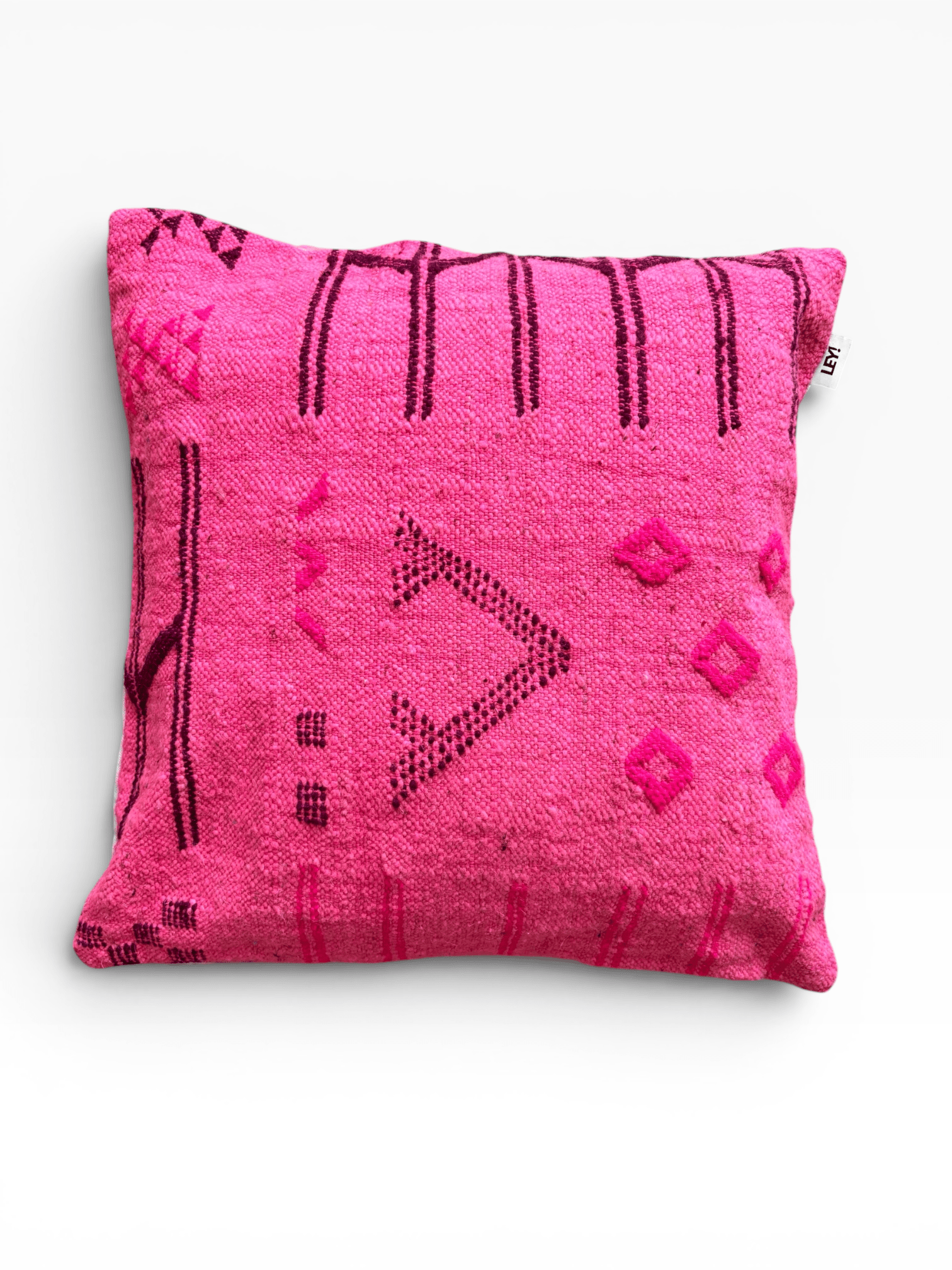 LEY! Kissen – Colorful Line Pink Edition 50x50: Auffälliges geometrisches Muster in Schwarz und Magenta auf weißem Hintergrund.