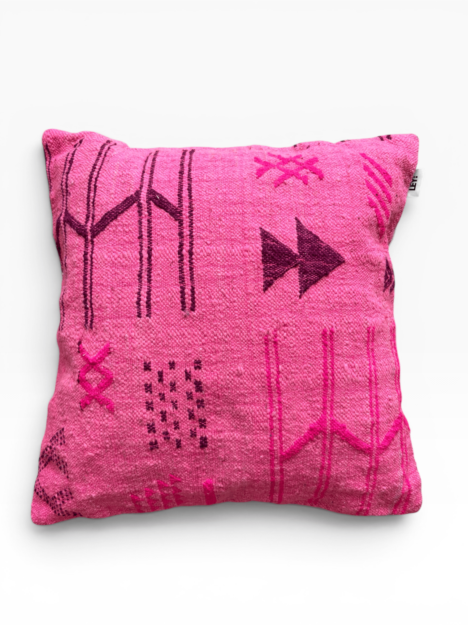 LEY! Kissen – Colorful Line Pink Edition 50x50, handgefertigt, leuchtendes Pink mit bunten Linien auf Weiß.