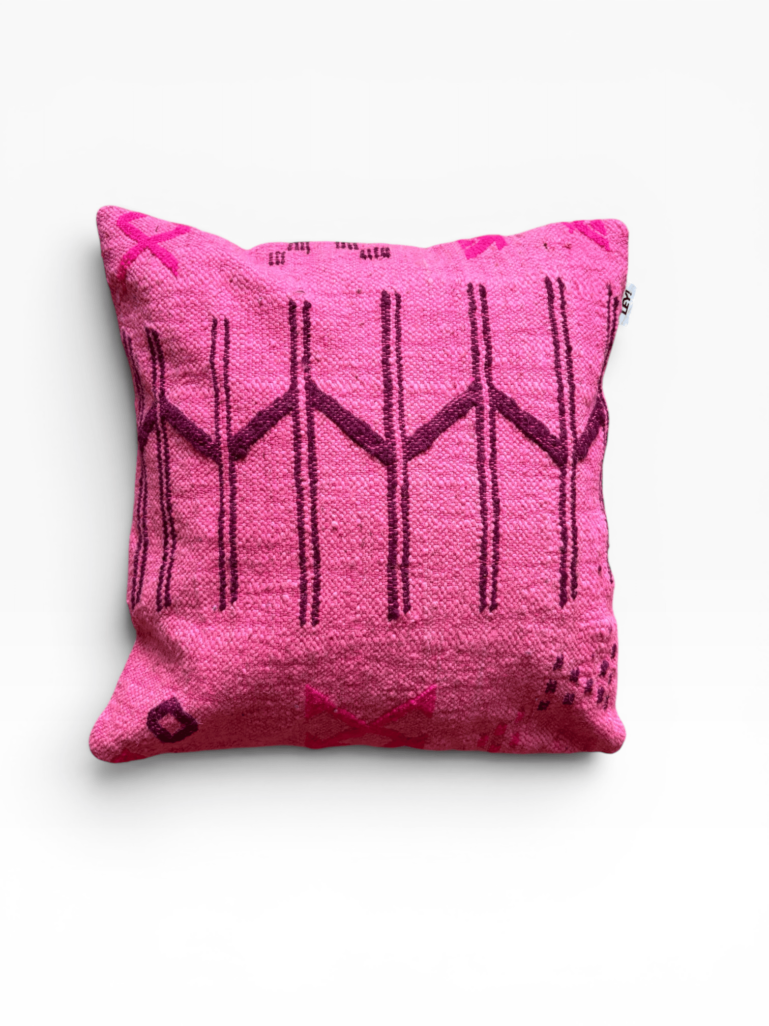LEY! Kissen – Colorful Line Pink Edition, 50 x 50, mit dunkelrosa geometrischen Mustern auf weißem Hintergrund.