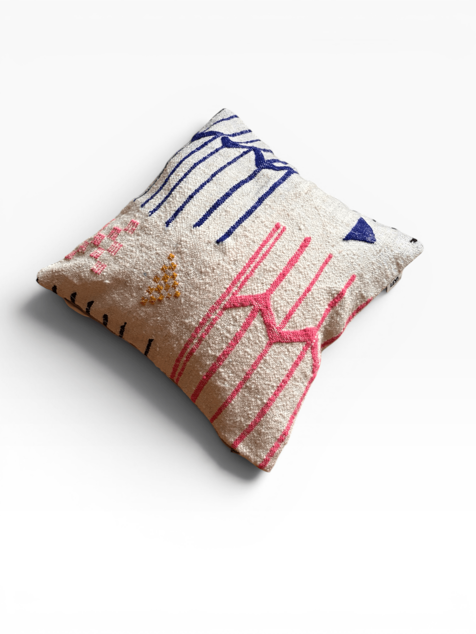 LEY! Kissen – Colorful Line, 50 x 50 cm, abstraktes Muster in Rosa, Blau und Gelb auf Beige. Marke: LEY!.