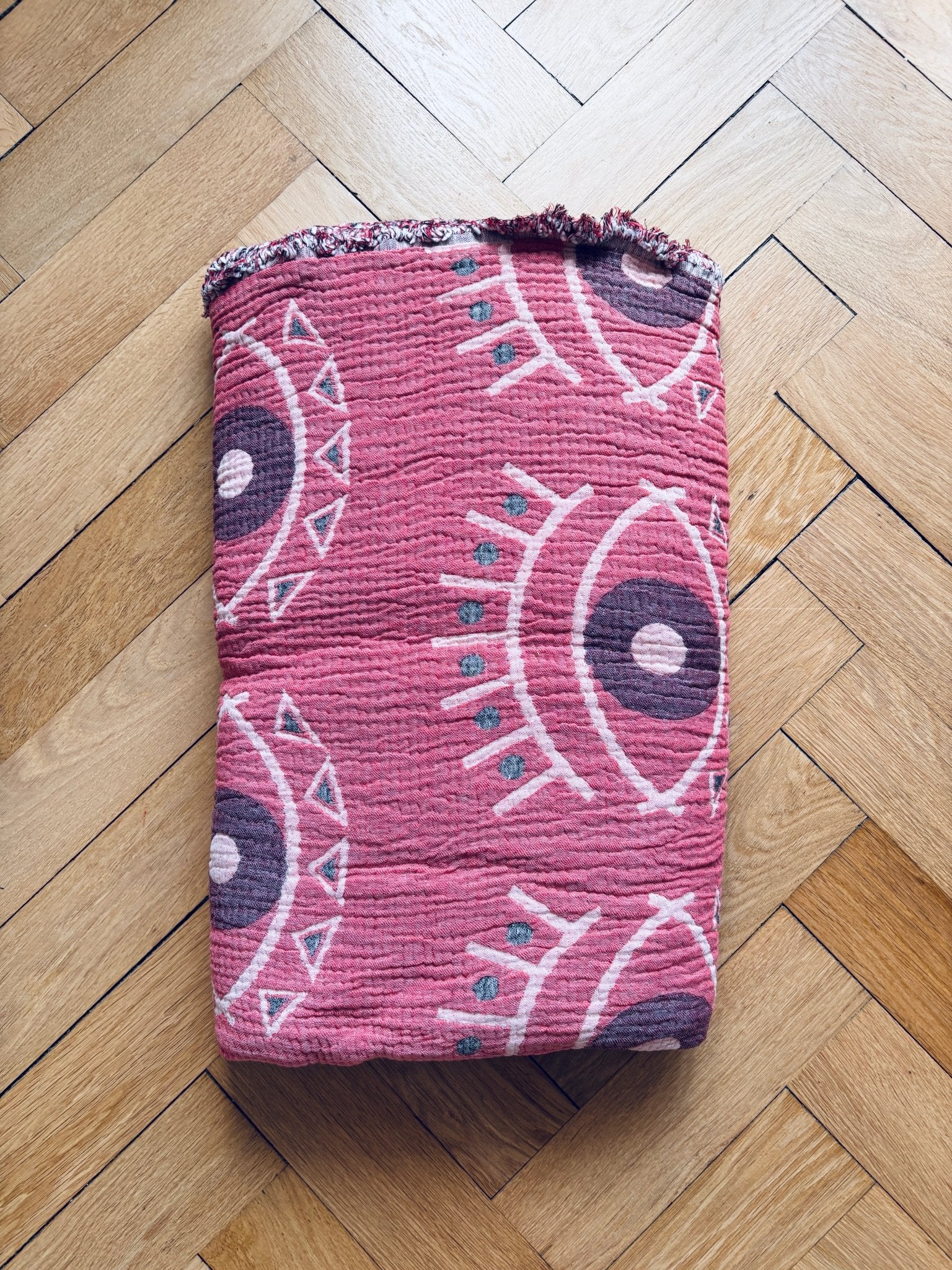 Musselin Decke - Vision - Koralle-Blau -  2,20 x 2,50 m