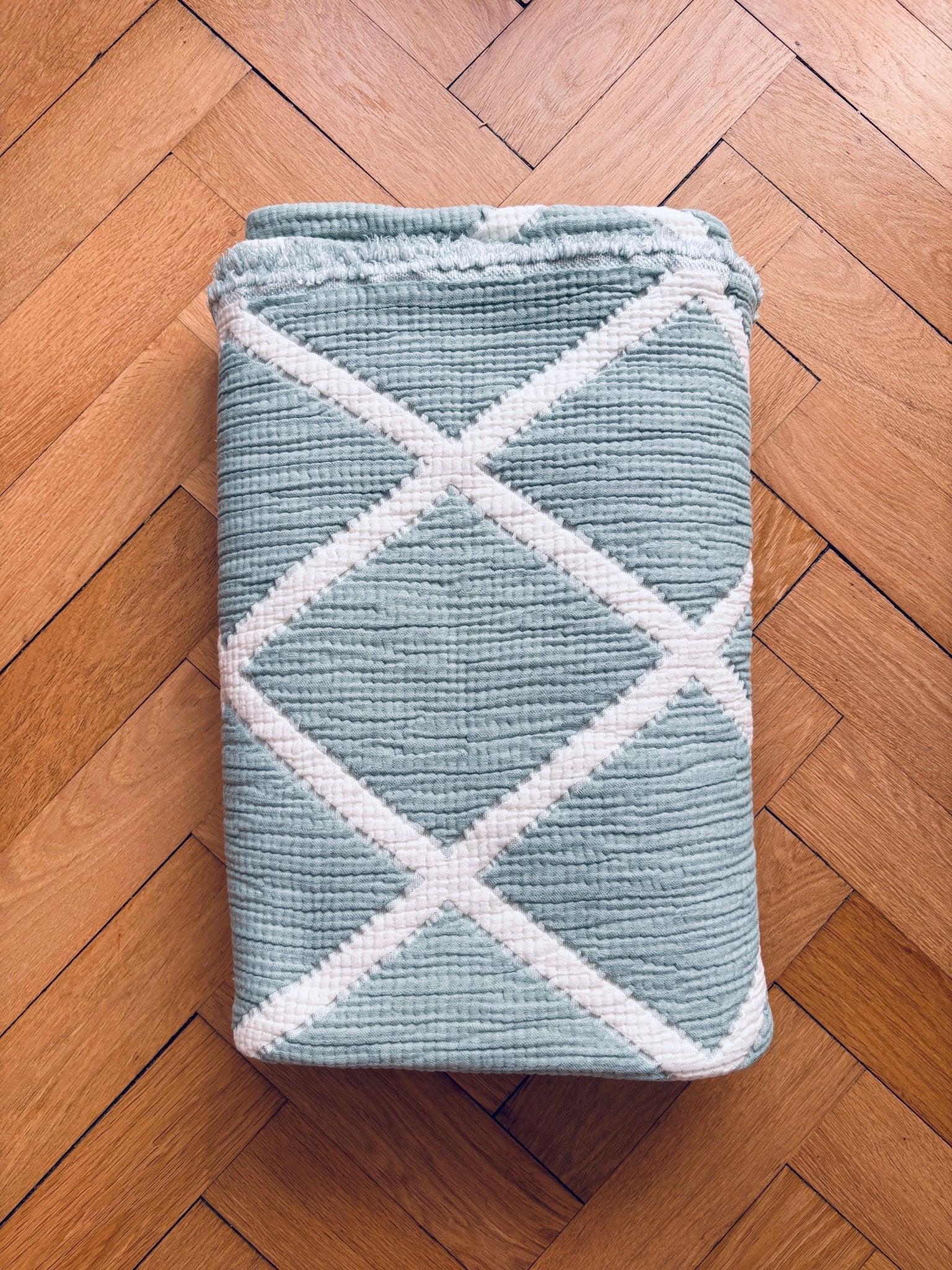 Musselin Decke - Salbei-Weiß-  2,20 x 2,50 m