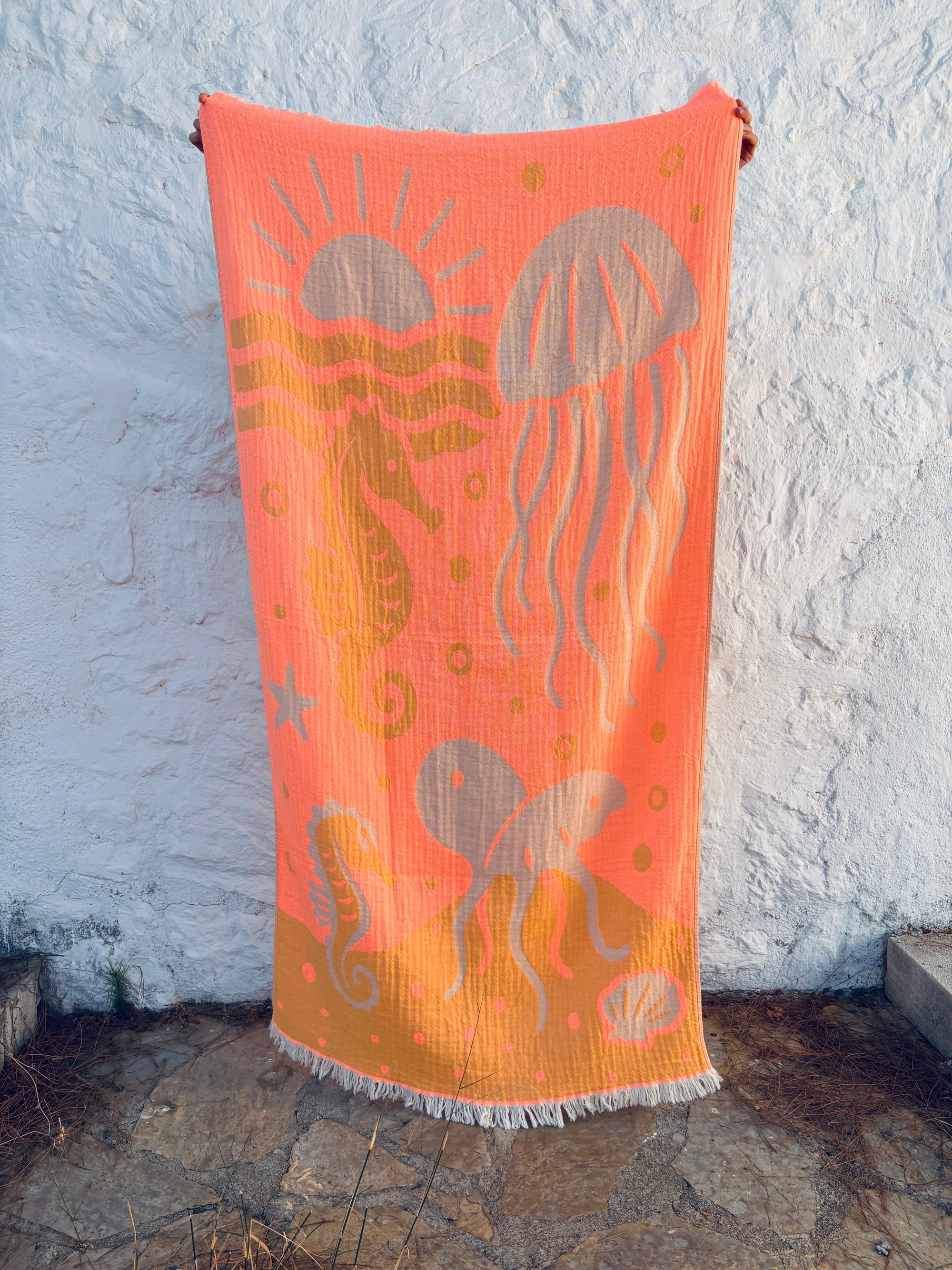 STRANDHANDTUCH - BADETUCH - 'RIVA' PEACH/GELB
