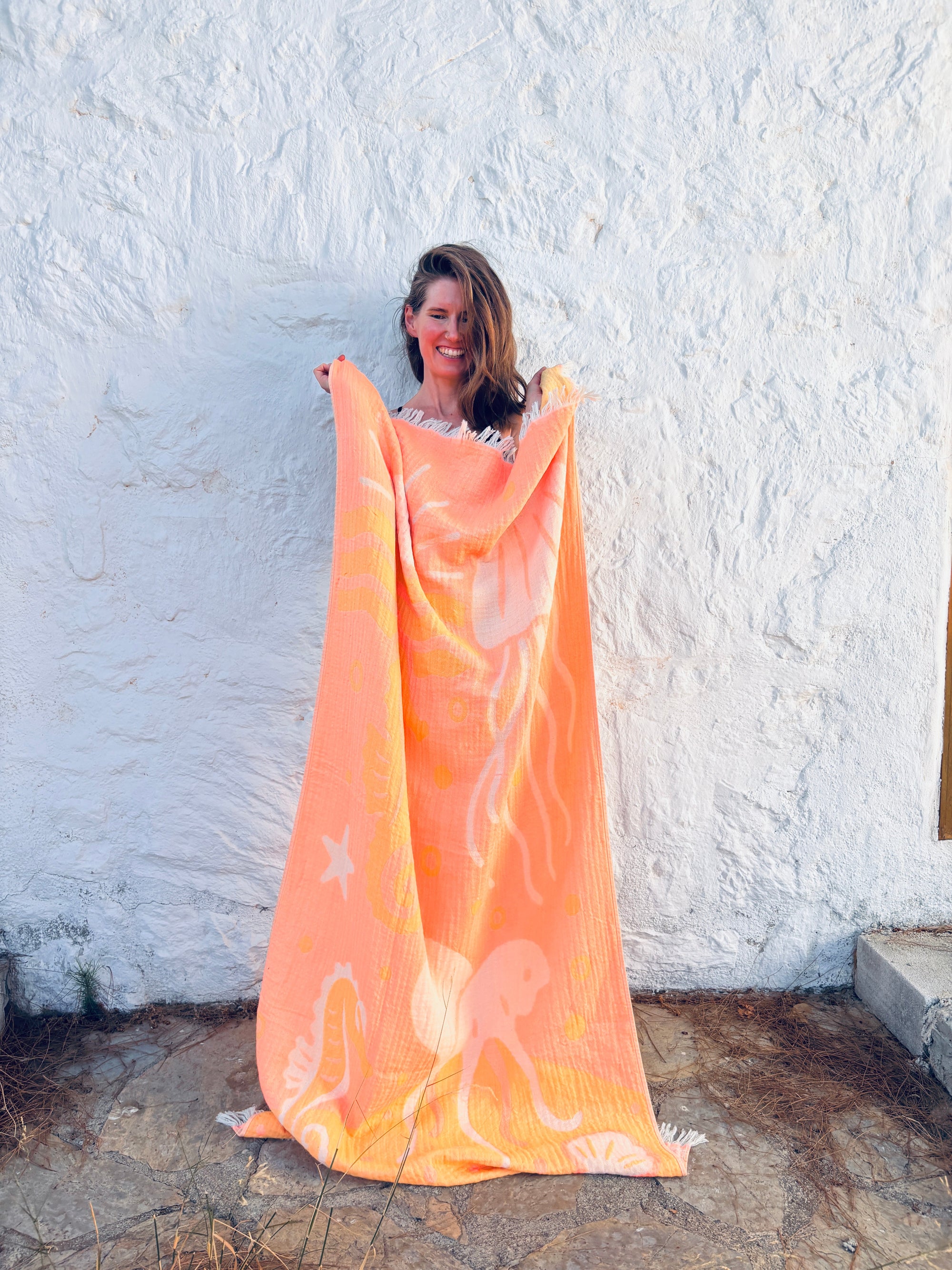 STRANDHANDTUCH - BADETUCH - 'RIVA' PEACH/GELB