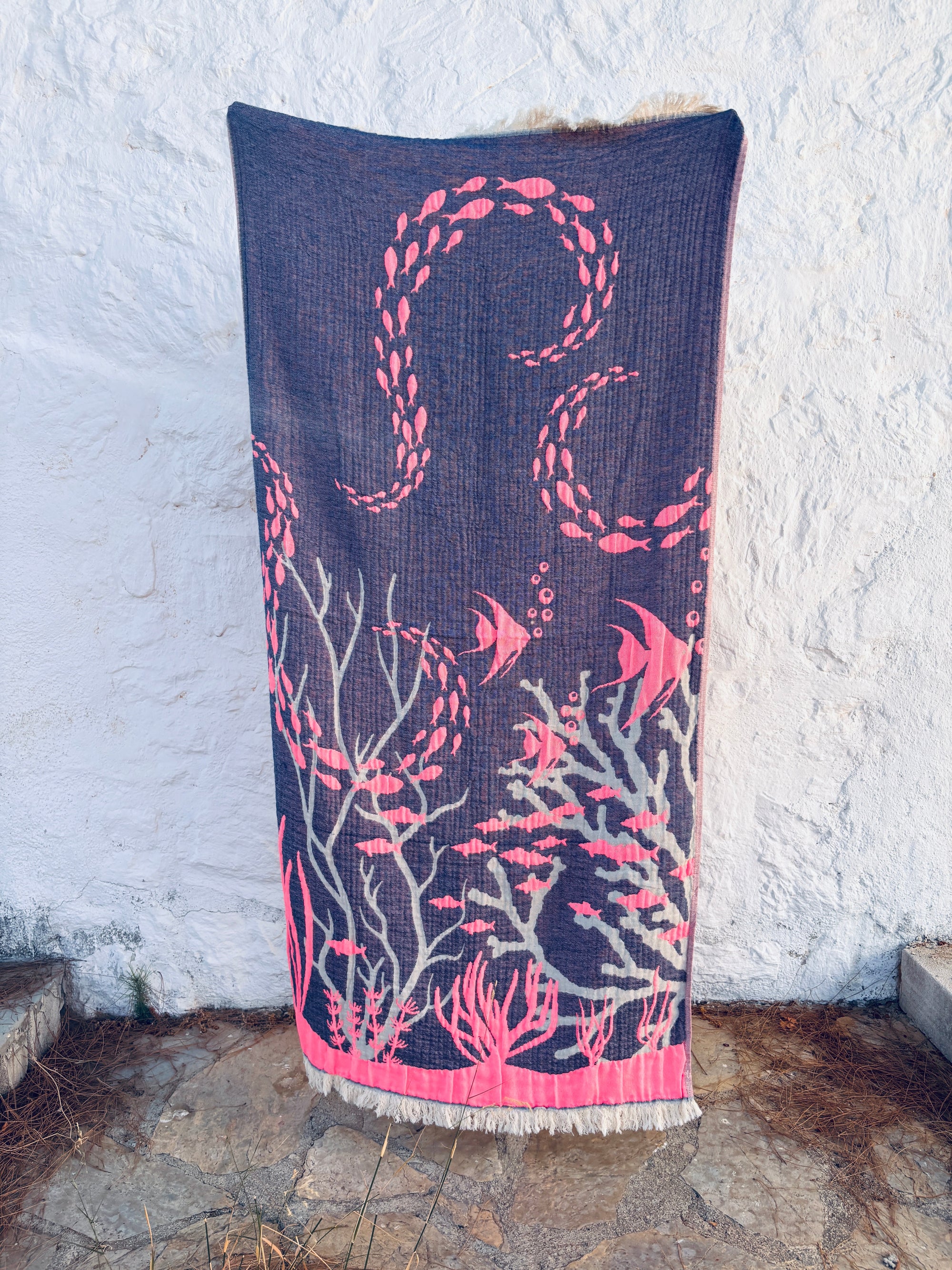 STRANDHANDTUCH - BADETUCH - 'RIVA' - PINK/NAVY