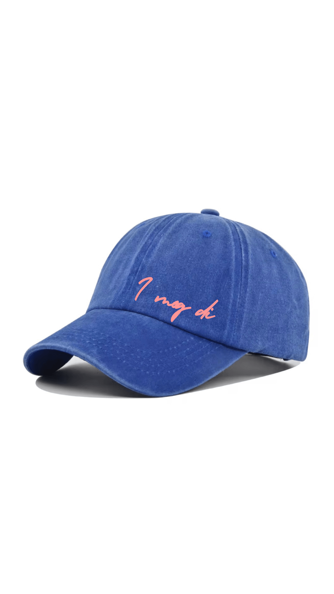 LEY! Wiesn-Edition – „Servusi“-Kappe in Blau: Blaue Kappe mit rosa Schriftzug, ideal für deine LEY!-Kollektion bayerischer Mützen.