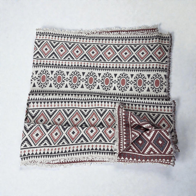 CALMA Musselin Decke - Rot-Grau-Weiß - 2,30 x 2,60 m