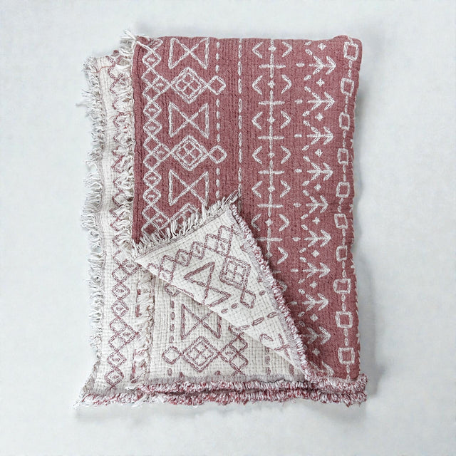 CALMA Musselin Decke - Rotbraun-Weiß - 1,60 x 2,30 m