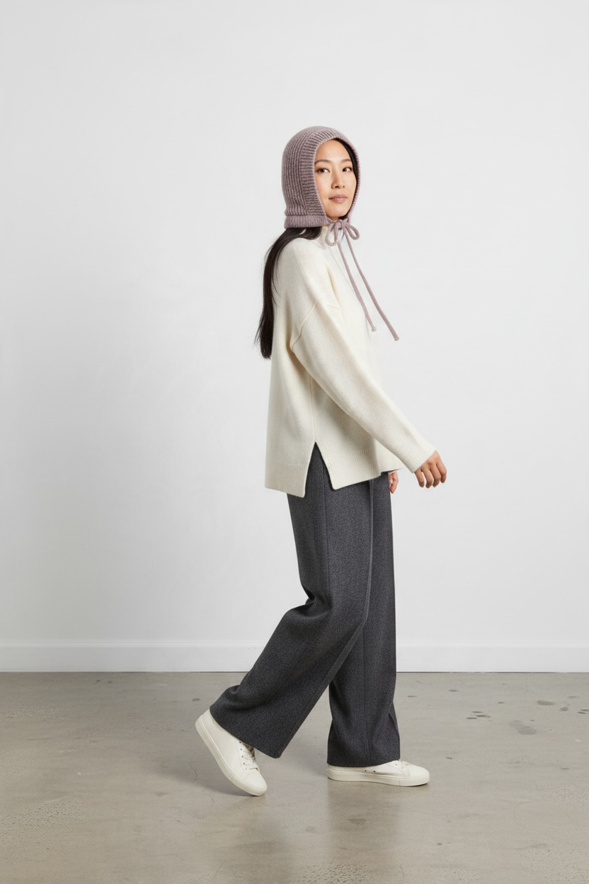 Balaclava 'Alva' aus Wolle - Lilagrau