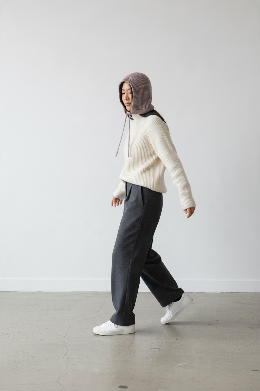 Balaclava 'Alva' aus Wolle - Lilagrau
